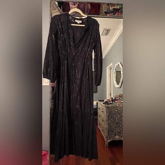 Brand/ India Collection/ Size Small/ Navy Maxi dress cotton with gold lines - Picture 1 of 2